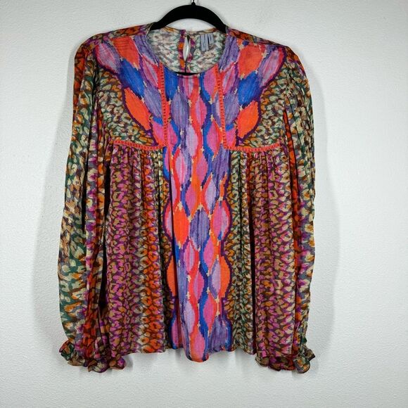 Blank London Women’s Mixed Print Balloon Sleeve Peasant Blouse Colorful Size XS - Picture 1 of 9